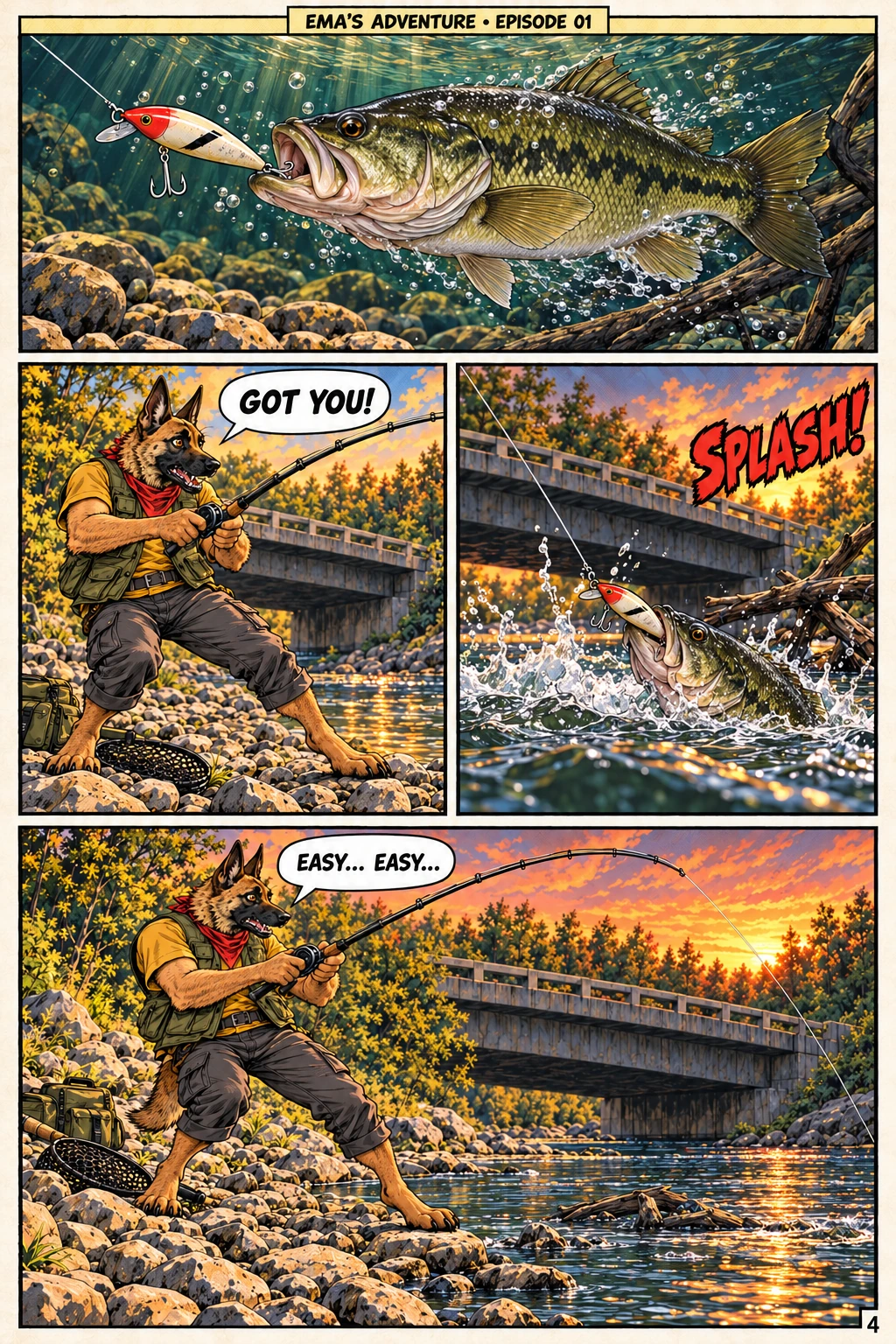 Episode 1, page 4 of 12; English comic artwork and dialogue