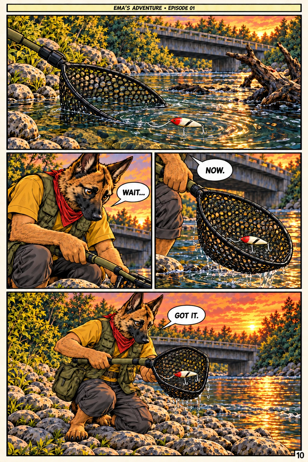 Episode 1, page 10 of 12; English comic artwork and dialogue