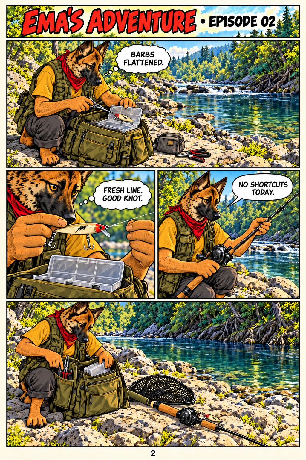 Episode 2, page 2 of 12; English comic artwork and dialogue