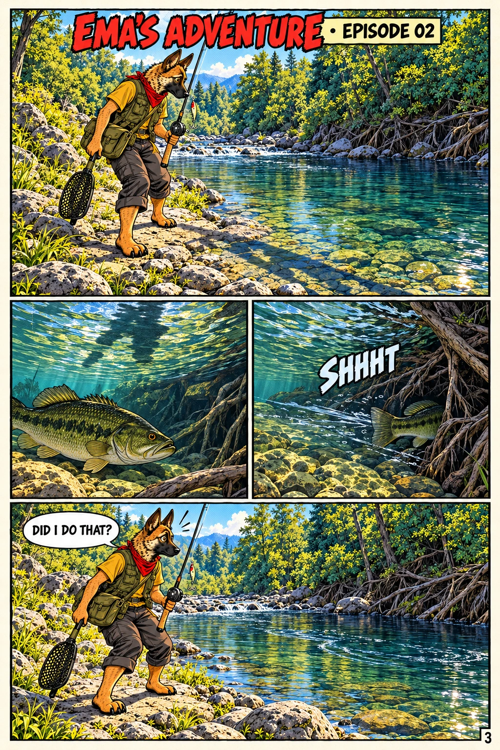 Episode 2, page 3 of 12; English comic artwork and dialogue