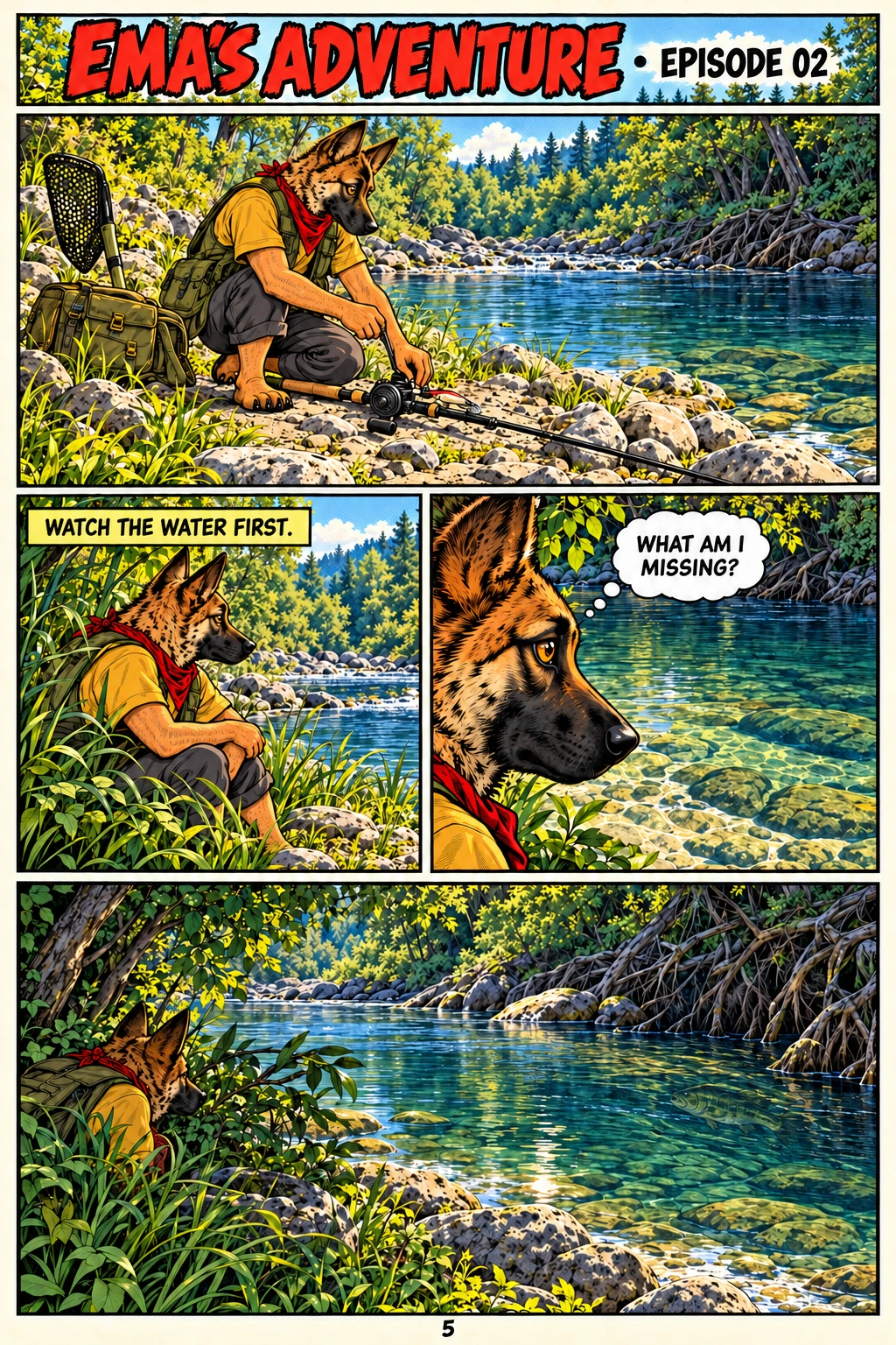 Episode 2, page 5 of 12; English comic artwork and dialogue