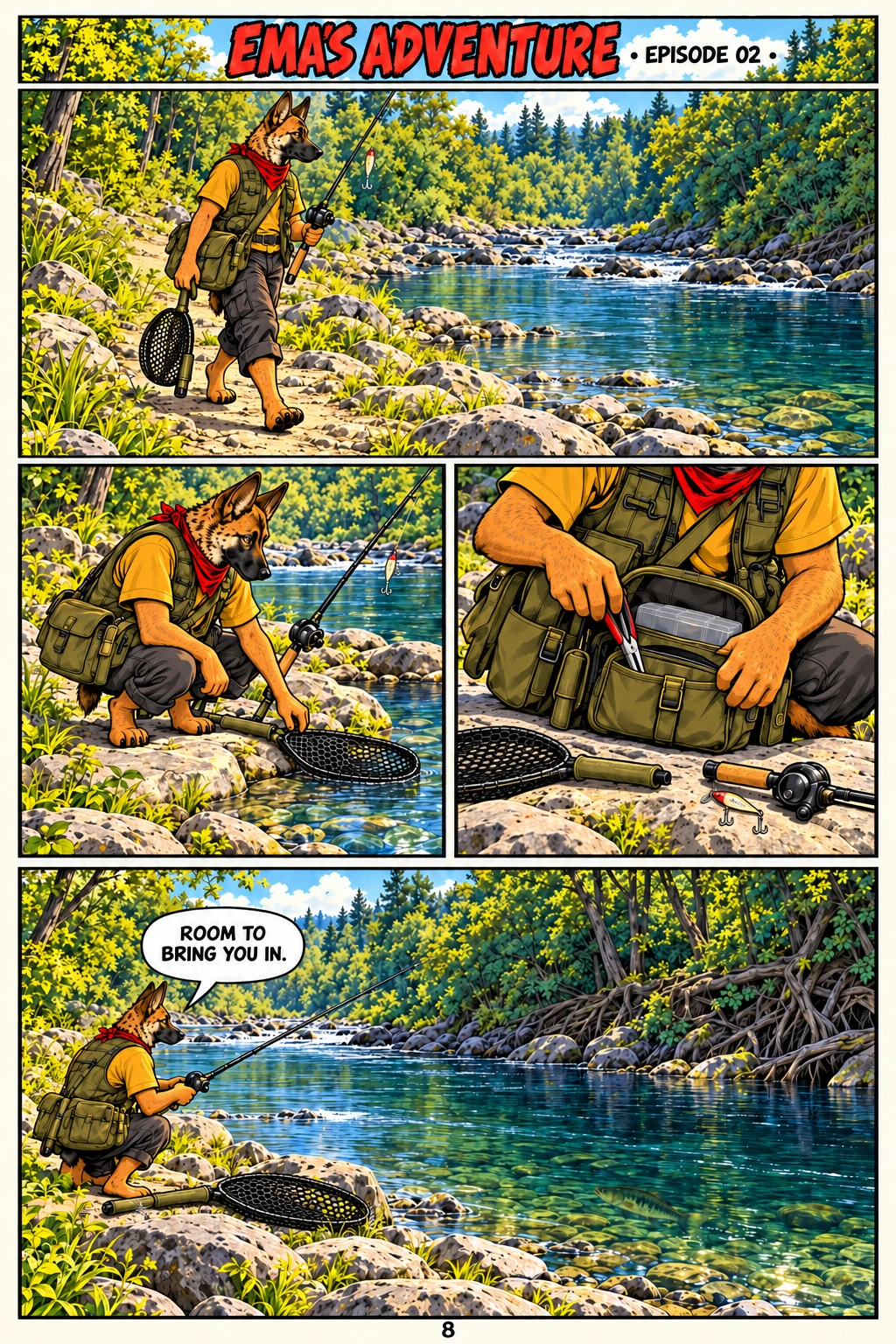 Episode 2, page 8 of 12; English comic artwork and dialogue