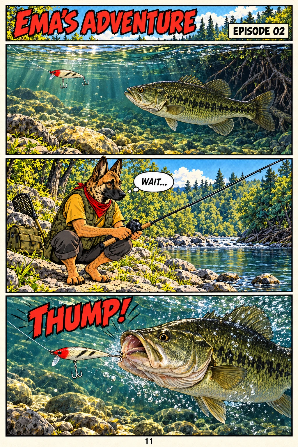 Episode 2, page 11 of 12; English comic artwork and dialogue