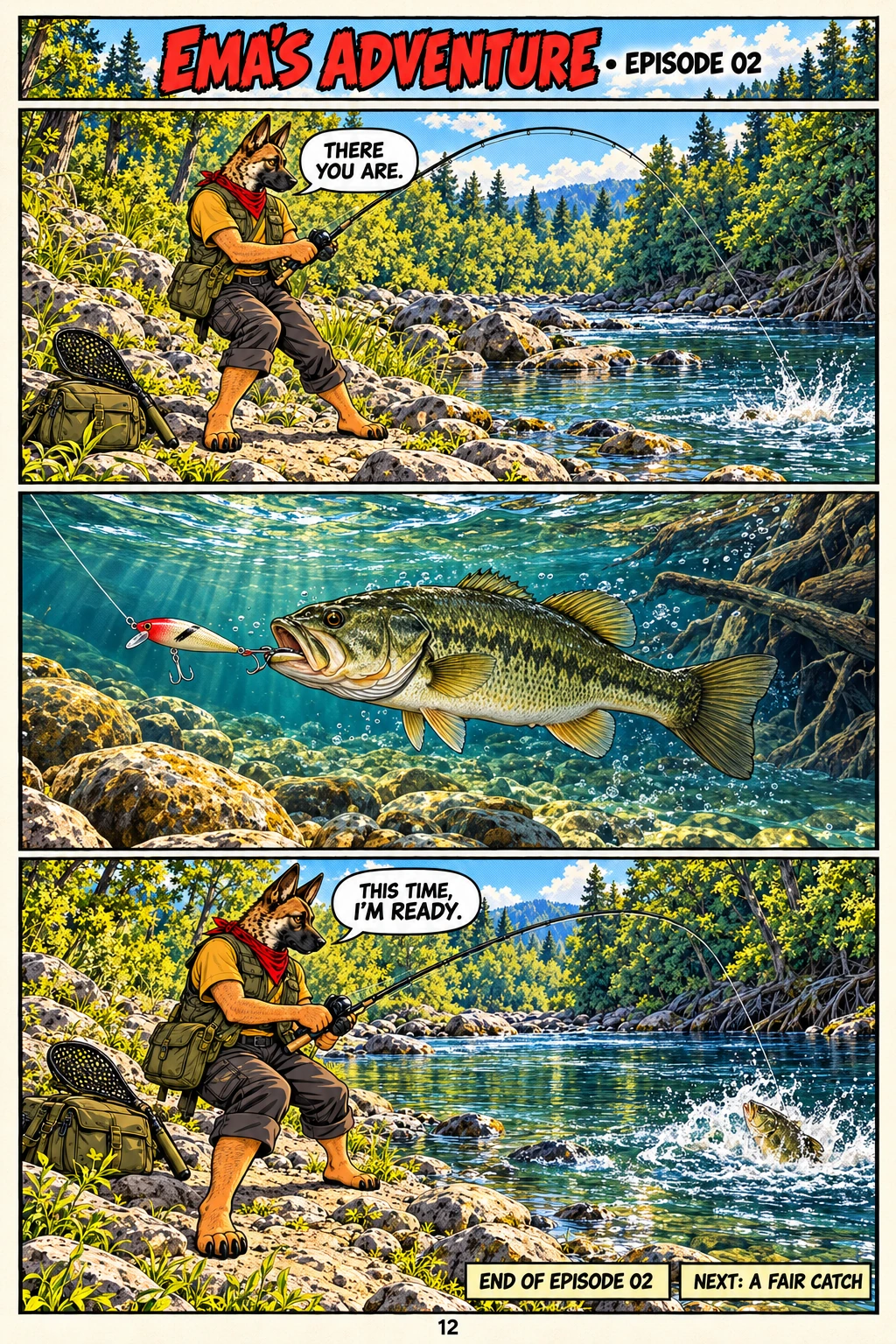 Episode 2, page 12 of 12; English comic artwork and dialogue