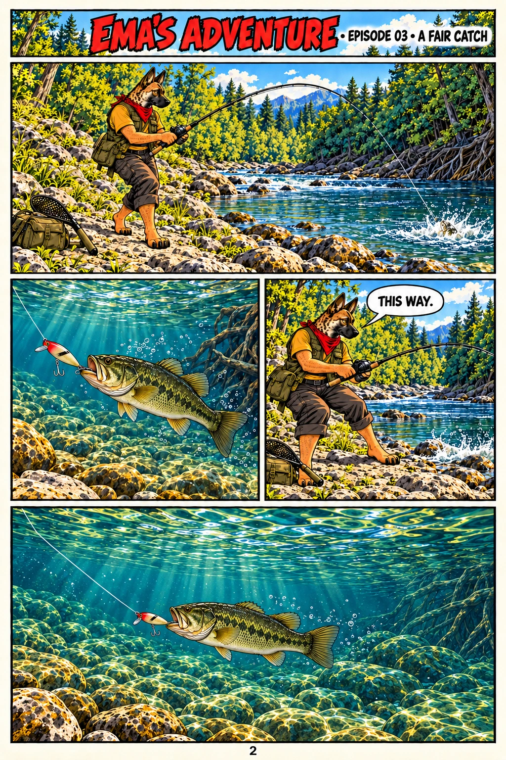 Episode 3, page 2 of 12; English comic artwork and dialogue