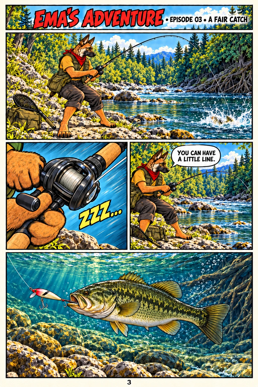 Episode 3, page 3 of 12; English comic artwork and dialogue