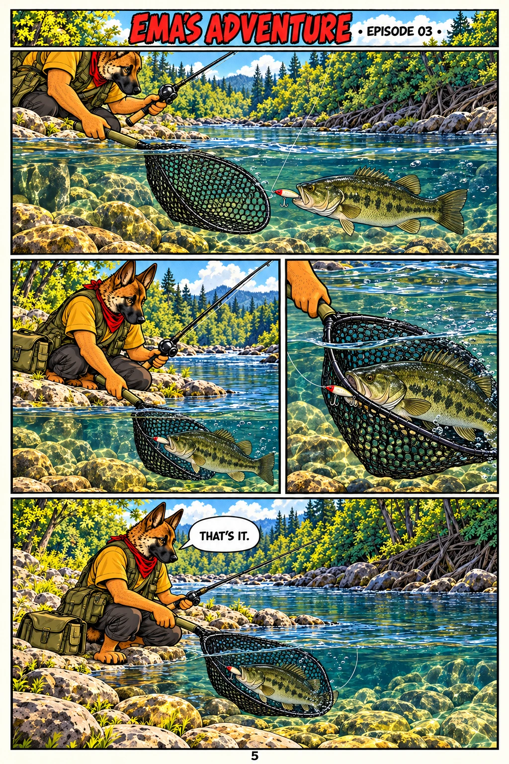 Episode 3, page 5 of 12; English comic artwork and dialogue
