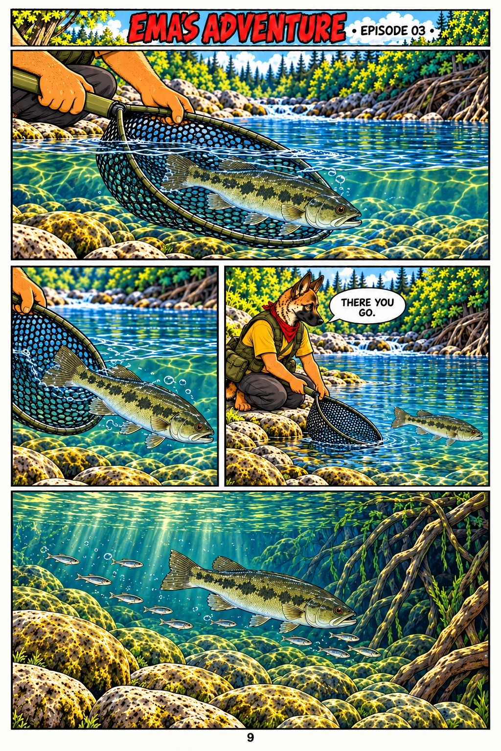 Episode 3, page 9 of 12; English comic artwork and dialogue